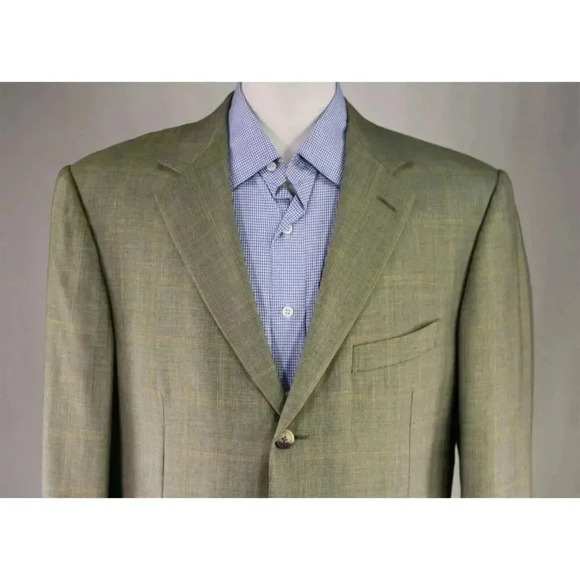 Ermenegildo Zegna Green w/ Gold Windowpane 100% Cashmere Sportcoat Blazer 44L - Picture 3 of 11